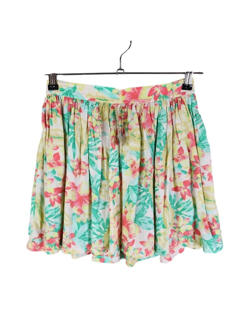 Womens American Eagle Multicolor Floral Pleated Mini Skirt Elastic Waist Size XS